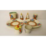 A group of Clarice Cliff for Newport potteries Crocus pattern table ware, comprising a pair of