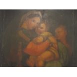 An 18th century Italian School oil o n canvas fragment, after Raphael, Madonna and Child