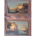 Antoine Bouvard, two gilt framed oil on canvas paintings, scenes of Venice