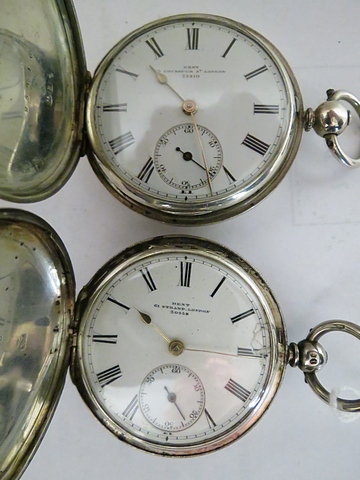 Two mid to late nineteenth century silver hunter pocket watches by Dent, London. The first with