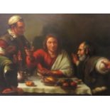 Membling - a gilt framed oil on board interior scene of a gentleman in conversation around a