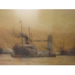 W H Pearson, a framed and glazed watercolour of a steam ship in dock, signed lower left and entitled