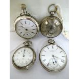 Four 19th century silver cased pocket watches including two silver cased Waterbury Duplex watches