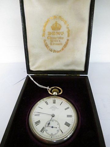 An early 20th century silver cased open face pocket watch by Dent, London, Keyless lever movement. - Image 2 of 3