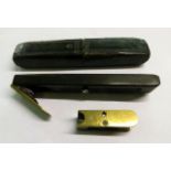 A Rodgers Cutlers, early Victorian ebony and brass quill pen knife in a leather case, together