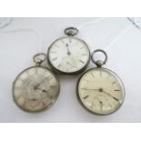 Three 19th century silver cased open faced pocket watches, one by Morris Tobias, Liverpool, dated