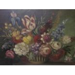 D Wiseman, a late 19th century gilt framed oil on board still life of flowers, signed