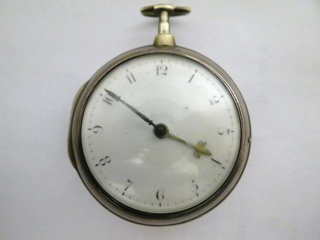 Circa 1800 silver pair cased Verge watch by Joyce of Whitchurch, no 223, matching pair cases