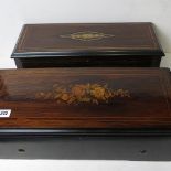 Swiss wooden cased cylinder six airs music box, along with a similar box both with teeth missing