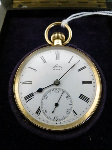 An early 20th century 18ct yellow gold open faced, lever pocket watch by Dent, London. Movement