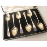 A set of six Georgian London silver teaspoons with initials in a later fitted case