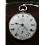 A late 19th century silver open faced pocked watch by Dent, London, fusee lever movement signed