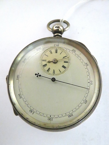 A large silver centre seconds Doctors stop watch, unsigned three quarter plate fusee movement no