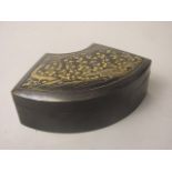 A 19th century Japanese armourers iron box and cover with inlaid silver and sentoku to the lid,