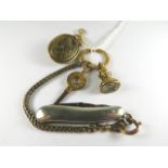 A mid Victorian snake and agate yellow metal fob, 19th century fob seal and ring on a chain with a