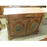 An early to mid 20th century French side cabinet having a pink marble top over a single drawer and