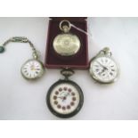 Four Rosskopf pocket and fob watches, one in an original fitted case together with an art deco white