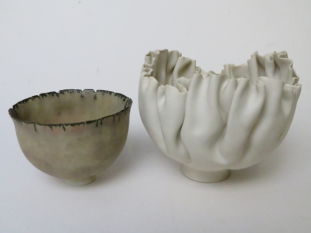 Mary Elizabeth Rogers (b.1929), two studio pottery bowls, artist initials MER to bases