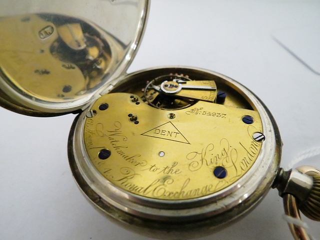 An early 20th century silver cased open face pocket watch by Dent, London, Keyless lever movement. - Image 3 of 3