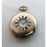 An early silver Longines half hunter pocket watch, key wound lever movement signed Baume,