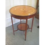 A late Victorian 19th century Sheraton revival satin wood occasional table having marquetry