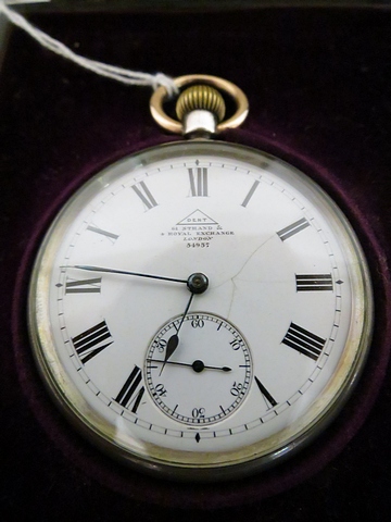 An early 20th century silver cased open face pocket watch by Dent, London, Keyless lever movement.