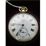 An early 20th century silver cased open face pocket watch by Dent, London, Keyless lever movement.