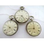 Three 19th century silver cased open faced fusee lever pocket watches. One Thomas Yates, Preston,