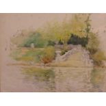 Percy Robertson - Spring Cottage, Cliveden - watercolour depicting the landing at Spring Cottage,