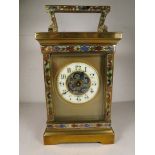 An early 20th century French cloisonné and brass cased carriage clock, retailed by G H Lee & Co Ltd,