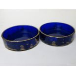 Steinschonau (Germany), two blue cut glass shallow bowls decorated with mythical beast figures,