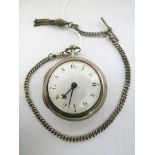 A mid 18th century silver pair cased Verge watch, signed J Donbrey, London no 46238. Matching pair