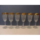 Six cut glass and gilt wine glasses, French possibly St Louis