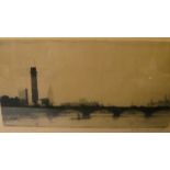 D Murray Smith - The Short Train Thames Embankment/Waterloo Bridge, etchings, mounted and glazed