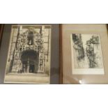 Herbert Hillier - Bishops Palace Amiens, artist proof etching, signed to margin, unframed, 12" x 9",