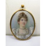 A 19th century framed oval miniature of a young lady, painted by Aline Hatchford, circa 1880