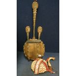 An Ashanti peoples, Ghanaian Seperewa harp, made in wood and leather with cowrie shell decoration,