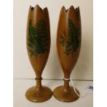 A pair of Mauchaline ware spill vases decorated with ferns and inscribed Made of wood from the