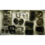 A collection of 18th and 19th century shoe buckles, including cut steel and silver