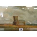 W Simmons - coastal landscape with church, oil painting signed lower right corner, mounted and