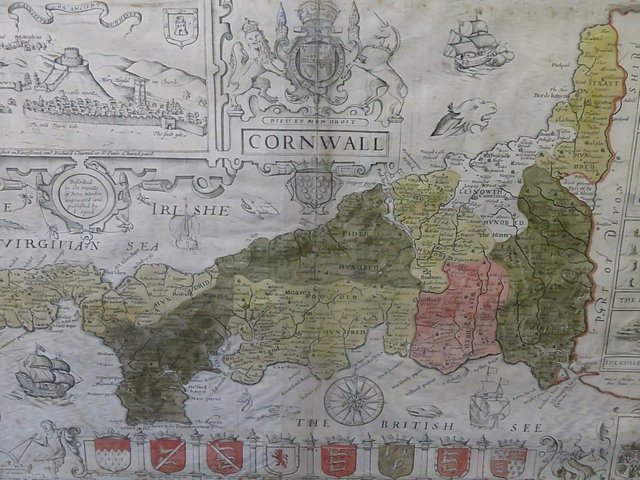 Circa 1630, a 17th century John Speed map of Cornwall and the Irish Sea, 20" x 15"