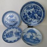 A group of four 18th and 19th century Chinese blue and white plates to include an 18th century plate