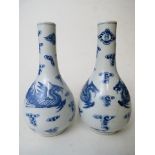 A pair of 19th century Chinese blue and white porcelain bottle vase of pearl shape, decorated with