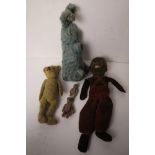 A 1930s Deans rag doll, vintage Chad Valley rabbit, 1930s bear, miniature Schuco monkey and two
