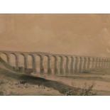 A framed and glazed engraving by G Hawkins, entitled Royal Border Bridge