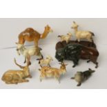 A selection of Beswick pottery wide animal figurines to include a camel, a goat, a buffalo and