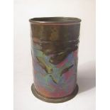 An early 20th century copper arts & crafts vase embossed with fish, unmarked, 5 high