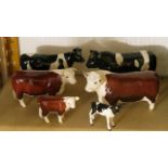 Beswick pottery Hereford and Friesian cattle groups (some boxed) (6)