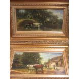 C Riman - a pair of gilt framed oil on board paintings depicting cattle by water, signed lower