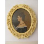 A 19th century carved ivory framed miniature of a young lady, one member of the Robert Hindmarsh